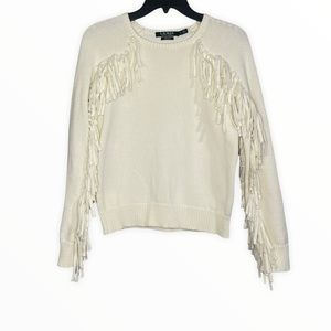 Lauren Ralph Lauren Ivory Fringe Sleeve Sweater Size Medium